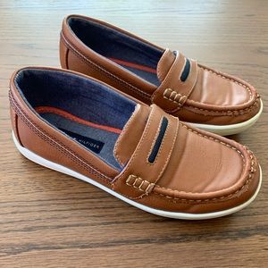 Size 1 Tommy Hilfiger Boys tan loafers/boat shoes